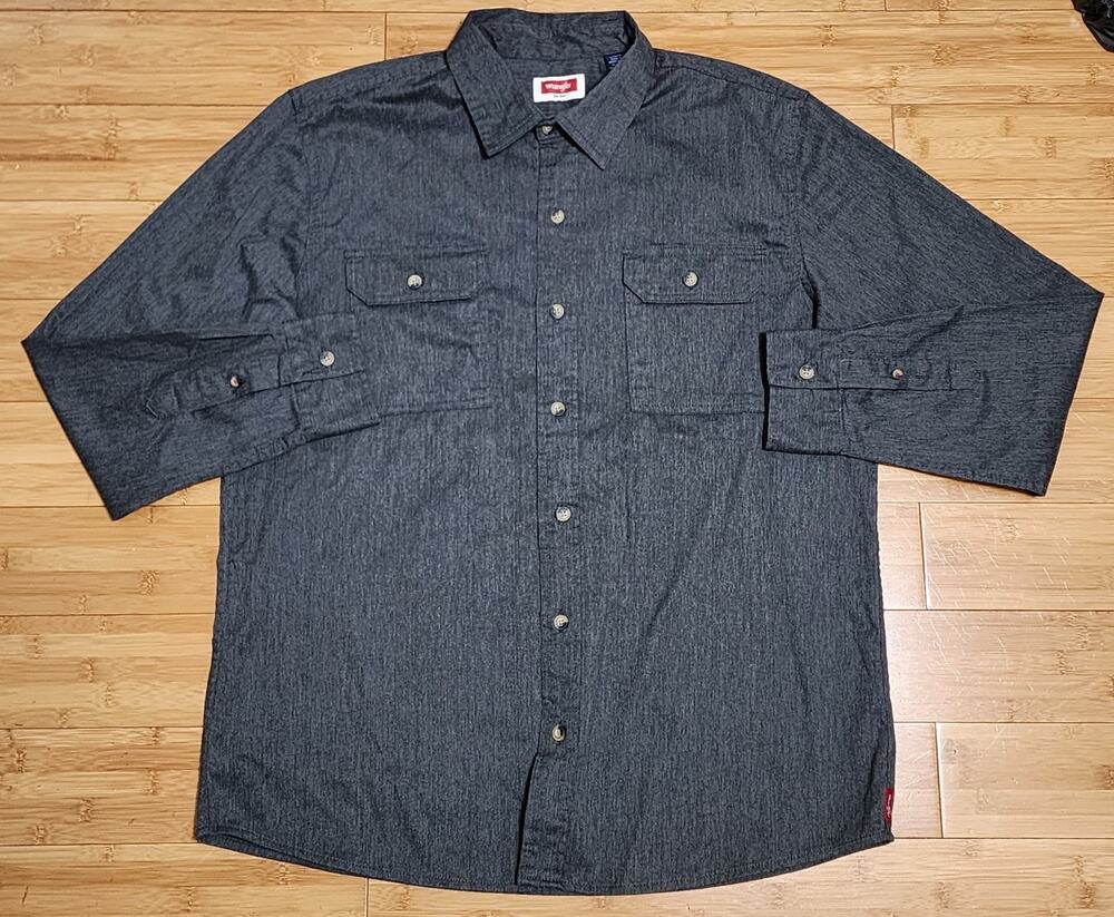 Wrangler Epic Soft Men’s Large Long Sleeve Button Up Black Casual Shirt Stretch